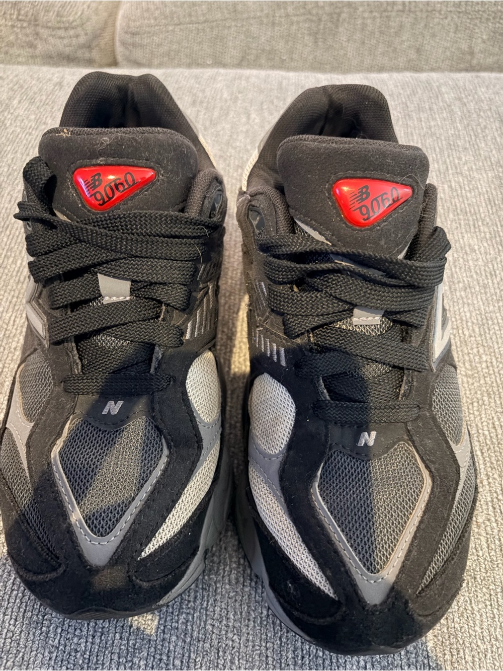 New Balance Men’s 9060 Sneakers — Black, Gray & Red Accent